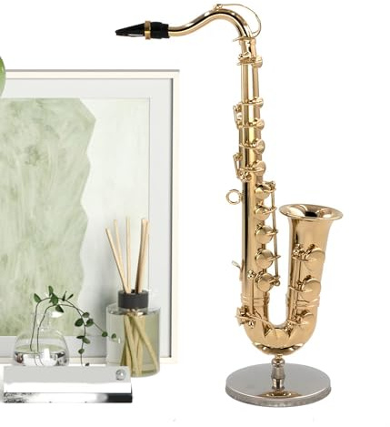 Modèle Sax,Modèle Réduit de Saxophone - Instrument de Musique en Laiton Collectionnable avec Support et Écrin pour Présentation Cadeau Maison de Adulte Enfant Noël | Décoration Maison Accessoire Maiso
