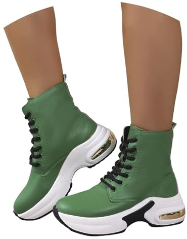 LDXEQIZ Botas De Cuero De PU con Cordones For Mujer 2025 Nuevo Botines Deportivos Botines De Plataforma con Cuña Zapatos De Tobillo De Talla Grande For Primavera/otoño(Green,43 EU)