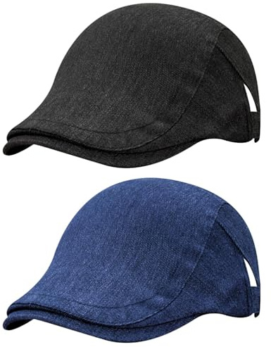 HTTDSLF 2 Piezas Gorra Plana para Hombre, Boinas Gorras Planas, Ajustable Cabbie Sombrero de Newsboy, Sombrero Irlandés de Pesca y Golf, Gorra con Visera para Hombre