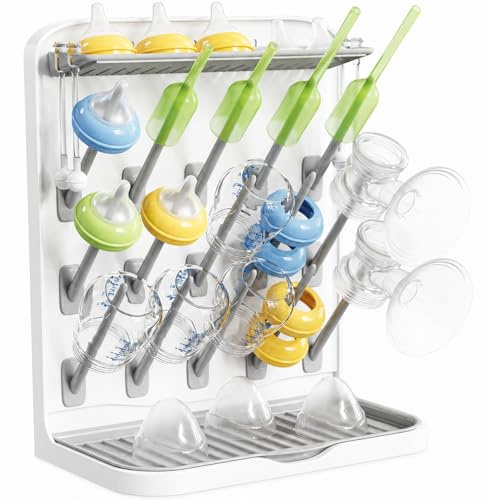 Lifewit Escurridor grande para biberones, secador vertical con 15 ganchos para pajitas con peso, piezas de bomba, caja para chupetes, soporte de secado que ahorra espacio en la encimera