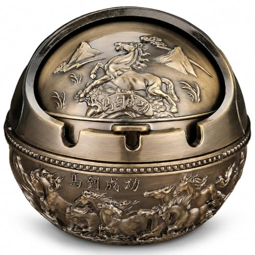 Cendrier drôle cendrier anti-odeur drôle avec couvercle rotatif petit décor sphérique en alliage de bronze succès.