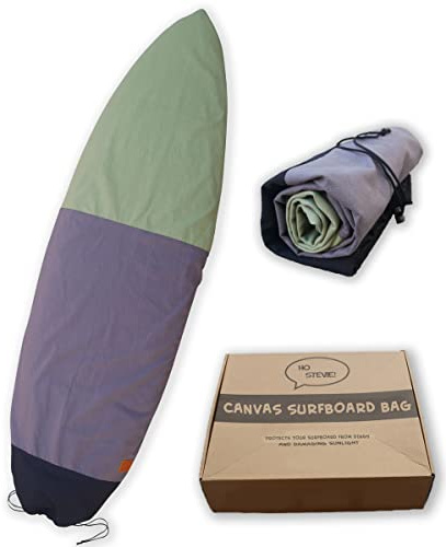 Ho Stevie! Canvas Surfboard Bag Cover - No Melted Wax on Car - Sun/Ding Protection (Black/Gray/Green, 7'6)