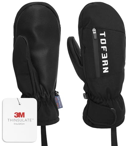 Tofern Gants de Ski, Gants de Neige Les Plus Chauds,Unisexe Moufles de Ski Chauffant Thermique Coupe Vent Imperméable PU Hiver Epais 180G Thermolite Coton Antidérapant Neige Alpinisme Snowboard