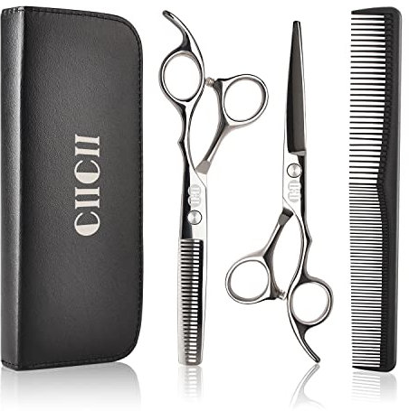 CIICII Hair Scissors Hairdressing Set, Professional Hair Cutting Scissors Barber Kit (6.7 Inch Hair Beard Hairdressers Trimming Barbering Thinning Shears) for Men Women Haircut Home Salon (Silver)