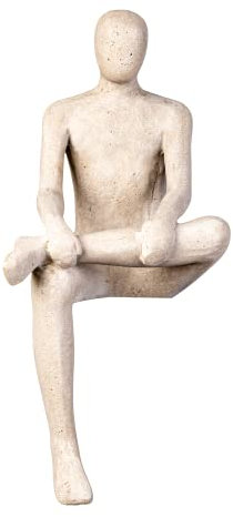 IDYL Moderne Skulptur Figur Sandsteinguss Sitting Man | wetterfest | Farbe beige | Maße 19x23x43 cm | Dekorationsfigur für jeden Wohnbereich, Balkon und Garten