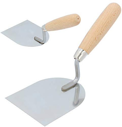 PAINTO Edelstahl Maurerkelle mit Holzgriff 100 mm | Eckige Kelle für Putzmassen Beton Glättkelle Rostfrei Stuckateur Rigips Spachtel Malerspachtel Werkzeug | Flächenspachtel Stuckateurkelle Putzkelle