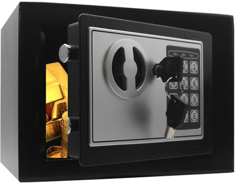 Heroecol Key and Electronic Security Safe Box Digital Deposit Box for Home Office Hotel Business Lock Box for Cash Jewelry Storage (Black, 0.17 Cubic Feet)