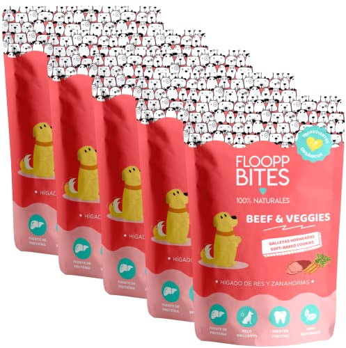 Floopp Bites Galletas para Perros Naturales y Alto en Proteína Premios Horneados para Todas Las Razas 5x100g