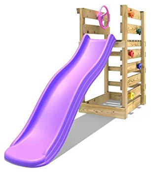 Add-on Wooden Platform with 6FT Slide for Rebo Wooden Garden Swing Sets - Purple Slide