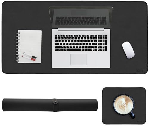 Schreibtischunterlage [2-er Set] 80x40cm, PU Leder Schreibtischmatte mit extra Mauspad, Rutschfest Schreibtisch Unterlegmatte, Wasserdicht Doppelseitige Schreibunterlage für Büro und Zuhause(Schwarz)
