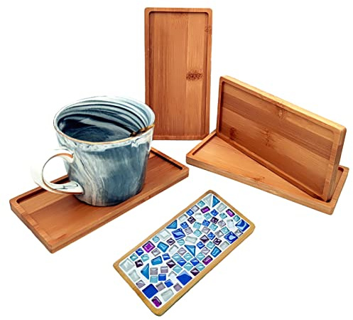 4PCS Mosaic Bamboo Coasters for Crafts, Blank Base Trays, Drinking Cup Coaster, Plant Coaster, Art Plate,DIY Mosaic Supplies (Rectangle)