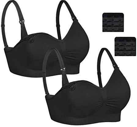 Dreamburn Maternity Nursing Bra 1/2/3 Pack Wireless Seamless Breastfeeding Bras 4 Rows Adjust Hook with Removable Spill Prevention Pads Add Extenders Comfortable