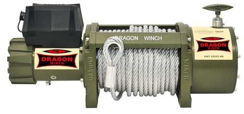 Dragon Winch Treuil électrique Truck 22000 lbs / 9979 kg, 24V avec câble en acier 31m pour les véhicules industriels, les véhicules pompiers et les camions avec télécommande sans fil + accessoires