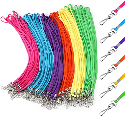 Patelai 300 Pcs Bulk Lanyards for ID Badges with Clip Colored Flat Lanyard for Keys Student Teacher Office(Colorful)