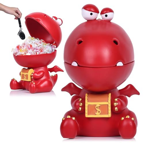 QIANLING Plato de resina de dinosaurio, tarro de galletas, regalo de escultura de dinosaurio verde, estatua de decoración (rojo)