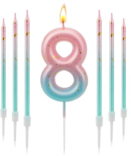 TAIXING Velas de cumpleaños con números 8, 3D degradado de color, velas de cumpleaños, velas de cumpleaños para niños, color rosa, azul degradado, vela numérica para niños, niñas, cumpleaños