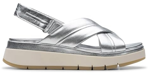 Clarks Tuscan Cross, Sandalia Mujer, Silver Leather, 37.5 EU
