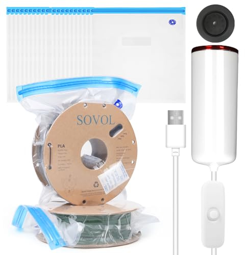 Sovol 3D Filament Vakuumbeutel mit USB-Pumpe zur Filamentaufbewahrung von 3D-Druckern, Wiederverwendbar, 30 x 34 cm, 20 Stück