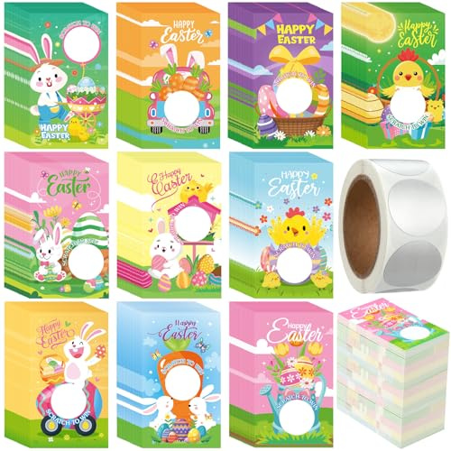 WinnerWhy 200 Pcs Easter Scratch Off Cards 10 Styles Make Your Own Scratching Holiday DIY Blank Gift Certificates with 300 Scratch Stickers Happy Easter Cards for Party Favor Prizes Business