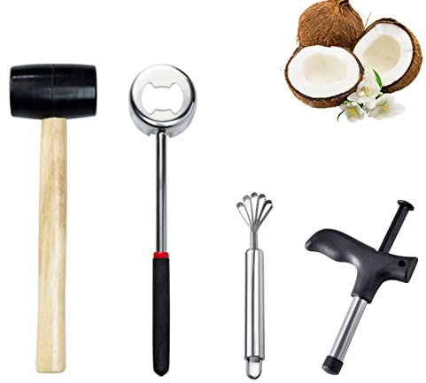 Kokosöppnare, Kokosöppnare Verktygssats Kokosöppnare Verktyg med Gummihammare Rostfritt Stål Kokosöppnare Verktyg för Ung Kokosnöt (Kokosskalsöppnare + hammare)