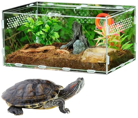 Reptile Terrarium - 360 Degree High Transparent Acrylic Breeding Box, Round Hole Feeding Box, Reptile Breeding Cage Tank For Spider/Snail/Frog/Lizard - 25X15X15CM