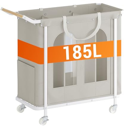 Hzuaneri Panier à Linge à 3 Compartiments, 185L, Panier à Linge à roulettes, Trieur De VêTements avec Sac Suspendu Amovible, Chariot à Linge pour Buanderie, Salle De Bain, Chambre, Beige LB03303WV1
