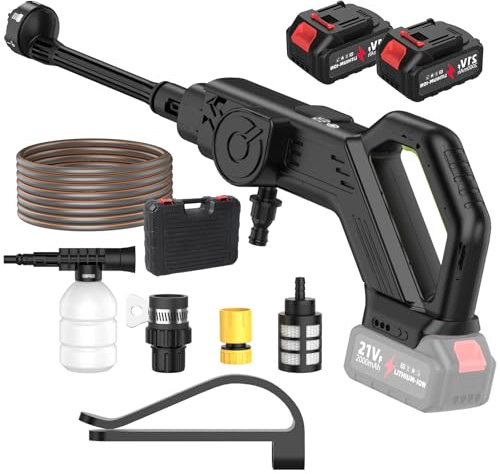Nettoyeur Haute Pression sans Fil, 90 Bar Nettoyeur Haute Pression sur Batterie avec 2 X 4.5Ah Batterie, 6-en-1Multi-Usage Buse, Pression RéGlable, Affichage de la Puissance, pour Voitures, Jardin