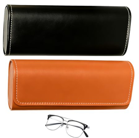 2 Pezzi Custodia Occhiali Rigida in Pelle, Portaocchiali Astuccio Rigido in Stile Vintage, Custodia per Occhiali Portatile per Uomini Donne