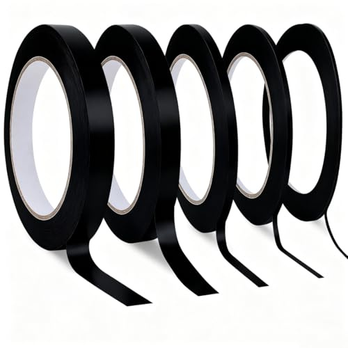 5 Rouleaux de Ruban de Masquage,3/5/8/10/12 mm x 50 m Tapes - Ruban Vinyle pour Masquage de Précision, Ruban de Masquage pour la Décoration de Voitures Design Industriel Peinture(Noir)