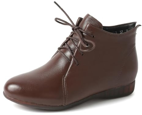 sekiueo Botines con Cordones para Mujer Tacón De Cuña De Piel Informales con Punta Redonda Y Cremallera Lateral,Marrón,42 EU