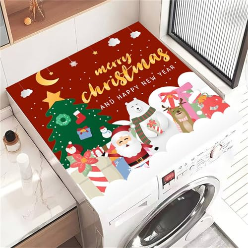 Highdi Housse de Protection pour Machine à Laver Top Noël Rouge, Coussin de Machine à Laver Antidérapant, Tapis de Protection pour Dessus Sèche-Linge Séchage Rapide (Rouge 5,60x60cm)