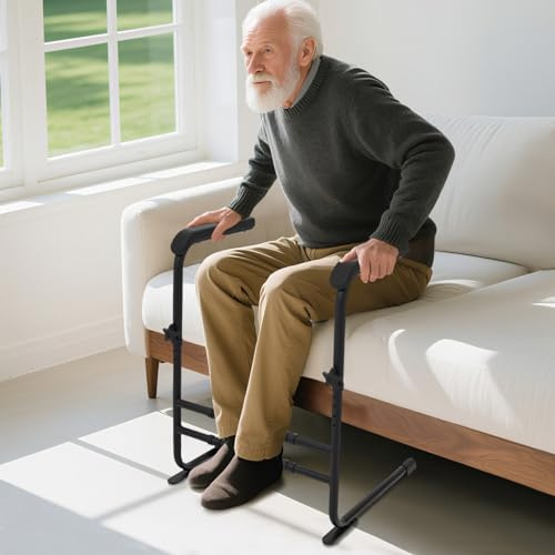 GIDRLL Uppställningshjälp Soffa/Säng/Toalett, Lyfthjälp Halksäker Gånghjälp för Äldre med Bredt Handtag, Höjd- och Breddjusterbar Stödhjälp för Patienter och Handikappade, upp till 204 kg (Svart)