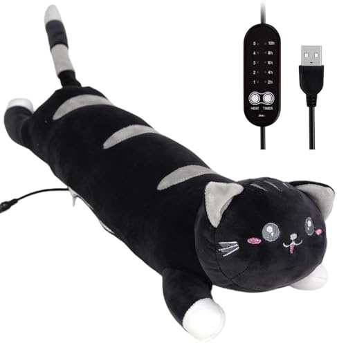 USB Heat Pad for Period 5 Heat Settings 5 Timer Modes Period Cramp Pad 19.7x5.5 Inch Cute Cat Stuffed Animal for Neck Back Pain