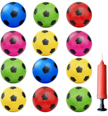 12 Pcs Small Inflatable Footballs for Kids + 1 Pump, Soft Small Footballs for Kids 3-8, Foam Balls Multipack Indoor Outdoor Toys for Beach Swimming Pool Party Park, Mini Footballs Gift for Boys