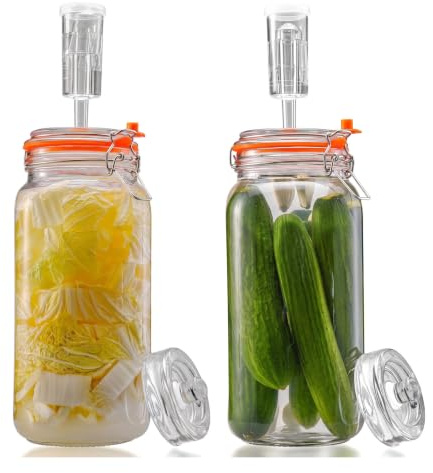 Sifxouped 2 l fermenteringsglas, 2 stycken fermenteringsglas | Fermenteringsglas med jäsningsventil och viktsten lämplig för beredning av surkål kimchi och inlagda grönsaker
