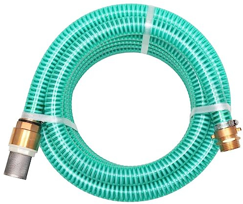 Kaloriko Tubo di aspirazione con raccordi in ottone, 3 m, diametro interno 25 mm, verde, tubo da giardino in plastica con valvola a piede, setaccio, irrigazione da giardino, raccordo per rubinetto
