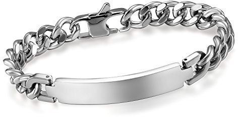 Cupimatch Män 9 mm brett rostfritt stål ID-bricka armband kedjelänk handledsarmring, 21 cm