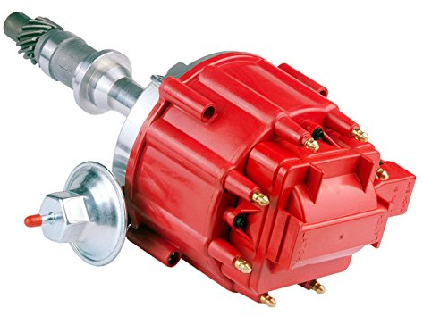 MAS Ignition Distributor w/Cap & Rotor 1040011 65K Coil Small Block Compatible with Pontiac 301ci 326ci 350ci 389ci 400ci 421ci 428ci 455ci V8 HEI One Wire Installation Red Cap