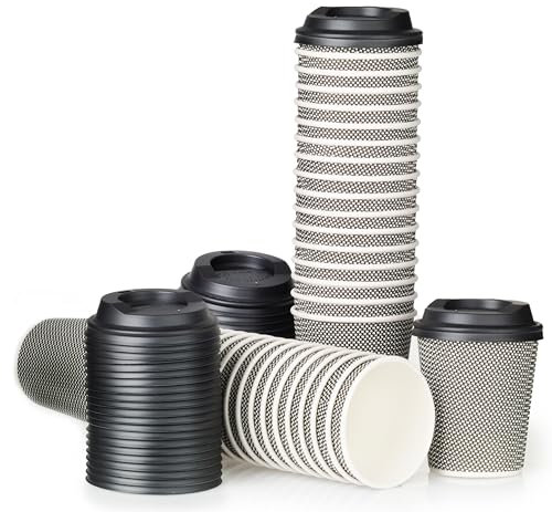 Signature Packaging - Luxury Ripple Paper Cups - 8oz / 236ml - 50 Pack - Insulated Takeaway Coffee Cups Disposable with Lids