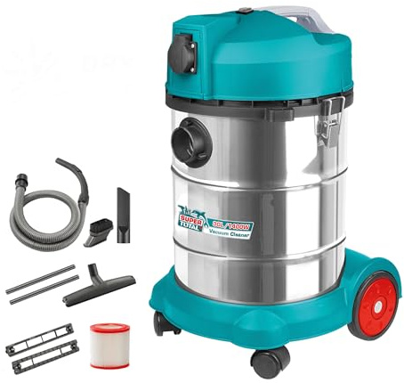 Total - Aspirador | Limpieza Profunda en Seco y Húmedo | Alta Potencia: 1400W | Compacto y Fácil de Manejar | Capacidad de 30L | Incluye maguera Flexible y Tubo Desmontable | 45 x 41 x 61