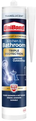 UniBond Triple Protection Stop Mould Silicone Sealant For Kitchens and Bathrooms, Clear, Repels, Kills and Prevents Mould Growth, Long-Lasting Shower Sealant, 1 x 291 g Cartridge