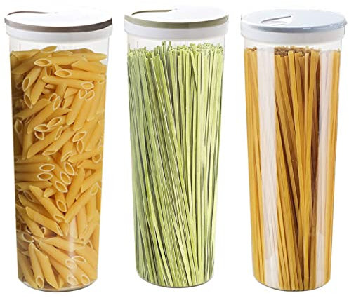 Mein HERZ 3 stk Vorratsgläser, Multifunktional Spaghetti/Pasta/Nudel Kunststoff Vorratsdose Snacks Essstäbchen Behälter Kanister mit Deckel,10,5 * 28,6cm/4,1 * 11,3Zoll(Hellblau/Khaki/Hellgrün)