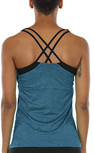 icyzone Top de Yoga para Mujer con Sujetador Integrado y Espalda de Tirantes Cruzados