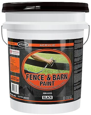 Jetcoat Farm Pride Acrylic Outdoor Fence and Barn Paint, Waterproof Exterior Paint for Wood Planks, Roofs, Concrete & More, 5 Gallon (Dries to a Semi-Gloss Black Finish)