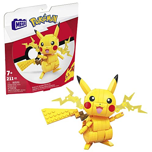 MEGA Pokémon - Pikachu, personaggio da costruire con 211 mattoncini, alto 10+ cm e con dettagli Elettro sulle guance, da collezionare ed esporre, giocattolo per bambini, 7+ anni, GMD31