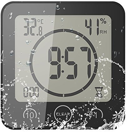 YUNYODA Orologio da Doccia digitale LCD, Orologio da Doccia Impermeabile Orologio da Bagno Digitale con Ventosa, Allarme, Umidità della temperatura, Conto alla rovescia per Doccia, Cucina