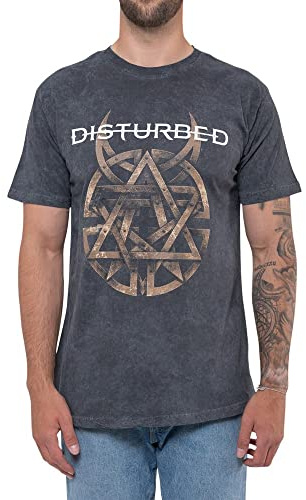 Disturbed T Shirt Riveted Band Logo Official Mens Mineral Wash Charcoal Grey XL