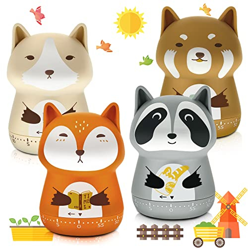 Amylove 4 Pcs Cute Mechanical Kitchen Timer Forest Animals 60 Minutes