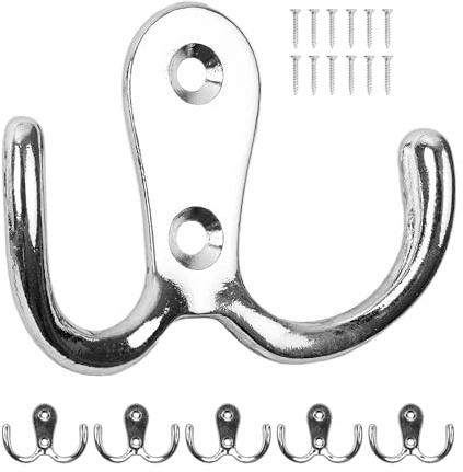 Your Day Mate Crochet à visser, 6 pièces, en argent, extérieur 54 x 40 x 15 mm, crochet double avec vis à bois, boucle de vestiaire pour porte, salle de bain, cuisine, couloir, attache métallique DIY