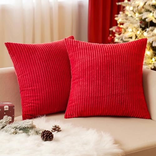 EMEMA Kissenbezug 40x40 cm Kordsamt Kissenbezüge Dekokissen Sofakissen Cord Kissenhülle Zierkissenbezug Kord Dekorative Weiche für Sofa Wohnzimmer Schlafzimmer 2er Set Rot